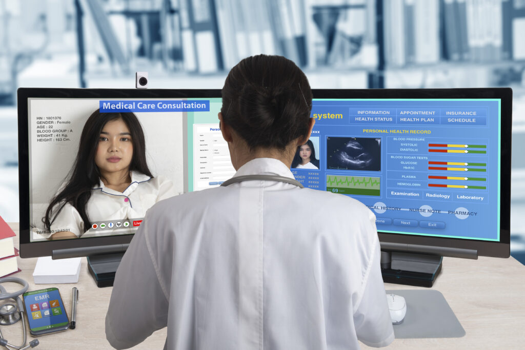 Doctor conducting a teleconsultation using an AI healthcare system